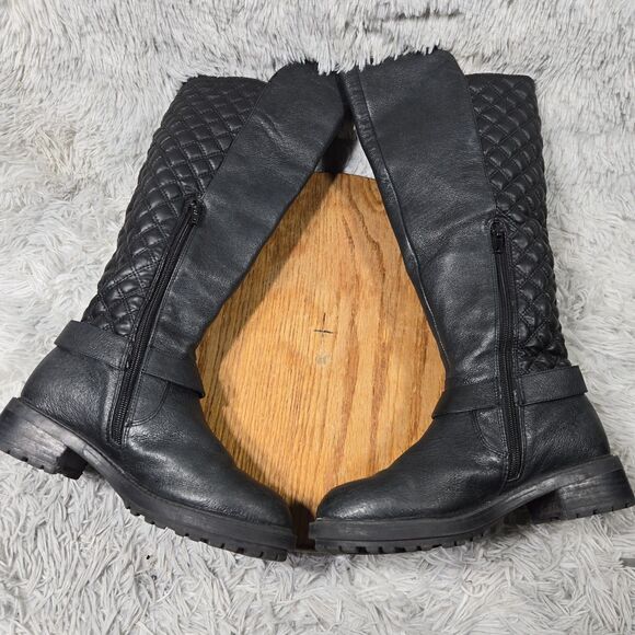 Steve Madden Rozanne Womens Size 6.5M Leather Upper Tall Black Full Zipper Boots - Picture 4 of 9